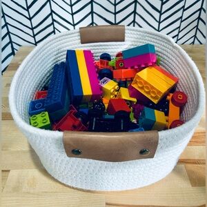 Colorful Building Blocks Set in White Basket